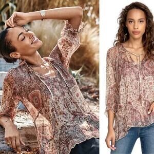 Johnny Was Jade Bilbao Silk Tunic Top